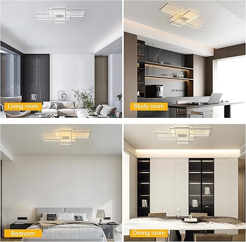 Miniatura 6 de Jaycomey Lámpara de Techo Moderna Regulable LED Candelabro con Control Remoto, 50W Lámpara de Techo Cuadrada de 3 Capas Montaje Empotrado Acrílico