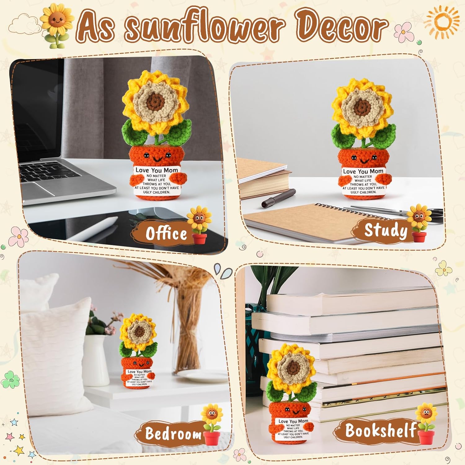 Funny Valentine Gift for Mom, Love You Mom Crochet Sunflower, Humorous Handmade Gift from Daughter Son, Cute Desk Decor - Image 7
