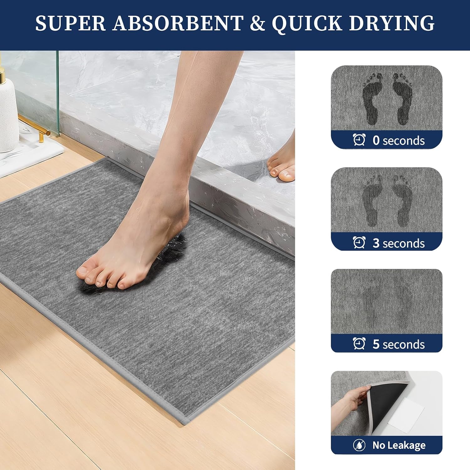 YIHOUSE Gray Bathroom Rugs Sets 4 Piece, Ultra Thin Bath Mat with Toilet Rug - Non Slip Quick Dry Absorbent Machine Washable - Bath Runner Rugs for Bathtub Sink Home Decor
