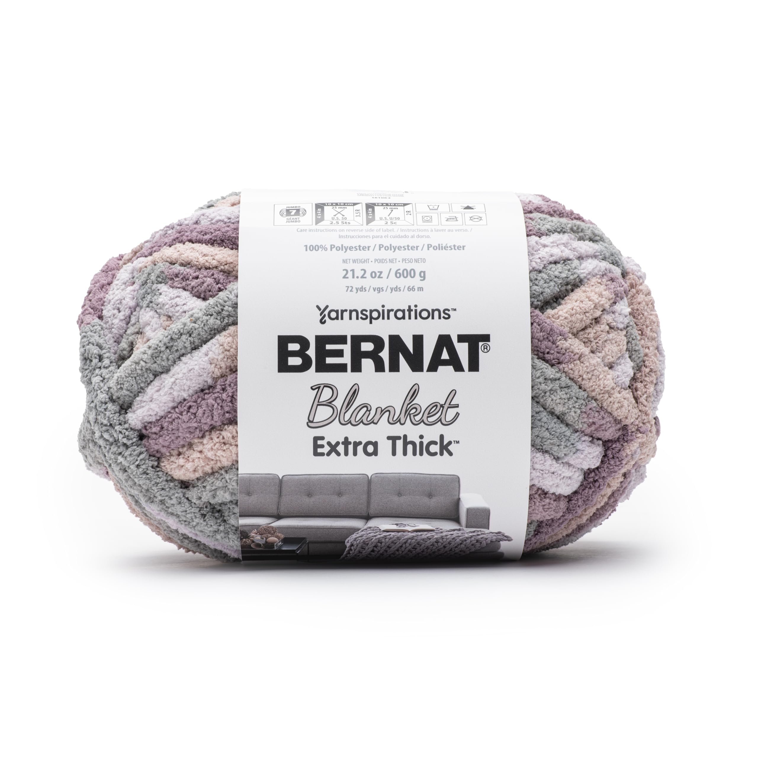 Bernat Blanket Extra Thick Purple Smoke Yarn - 1 Pack of 21.12oz/598.74g - 100% Polyester - #7 Jumbo - 72 Yards - Chunky Yarn for Hand Knitting, Crocheting, Crafts &amp; Amigurumi