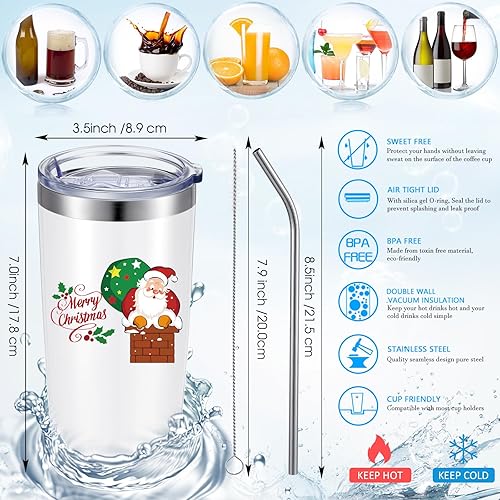 Miniatura 6 de Suttmin Regalos de Navidad para empleados compañeros de trabajo, juego de 6 vasos de Navidad de 20 onzas, taza de Navidad aislada con tapas y