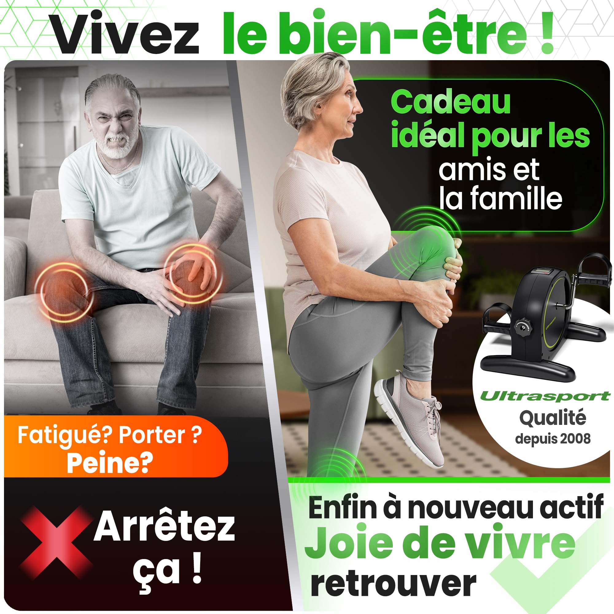 Ultrasport Mini Vélo d'Appartement avec Écran LCD, Tapis Antidérapant et Sangle de Fixation