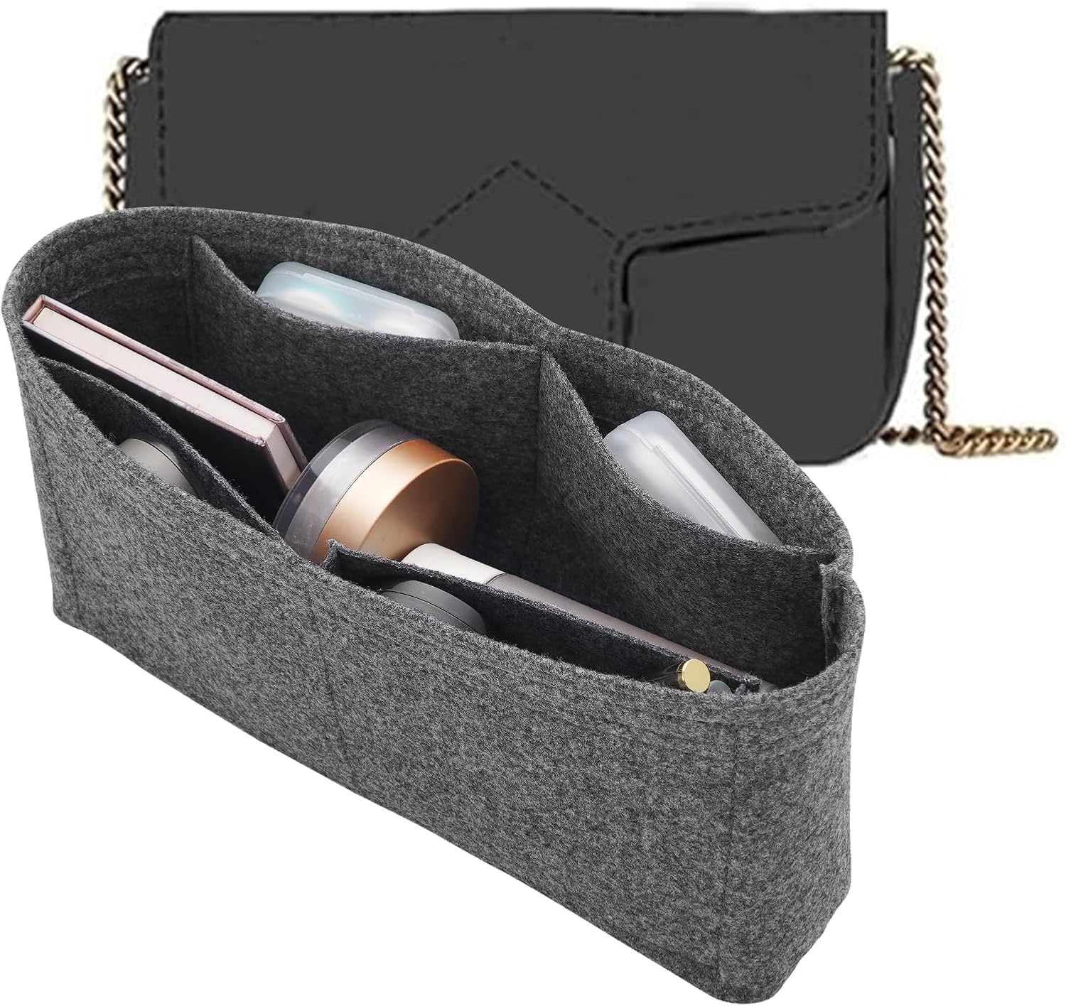 LOUKAYCCI Felt Insert Purse Organizer with Zipper fit GG Marmont Matelasse Shoulder Bag, Organizer Handbag Tote Liner Pouch for Women Inner Bladder Bag Storage Bag (Medium, Grey), GG2-Grey-Medium