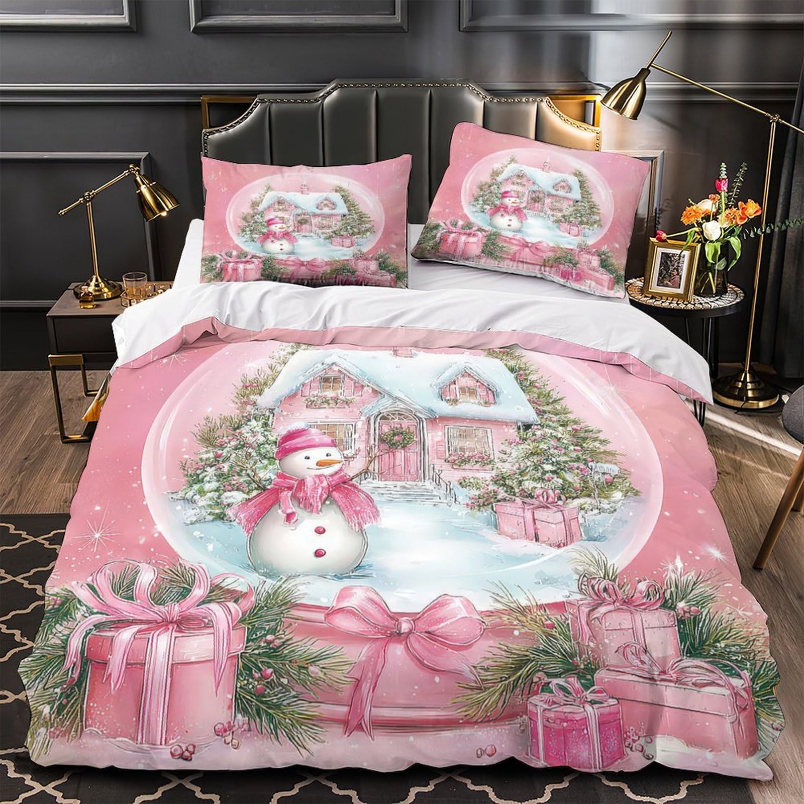Housse de couette effet 3D Noël en microfibre au toucher de soie
