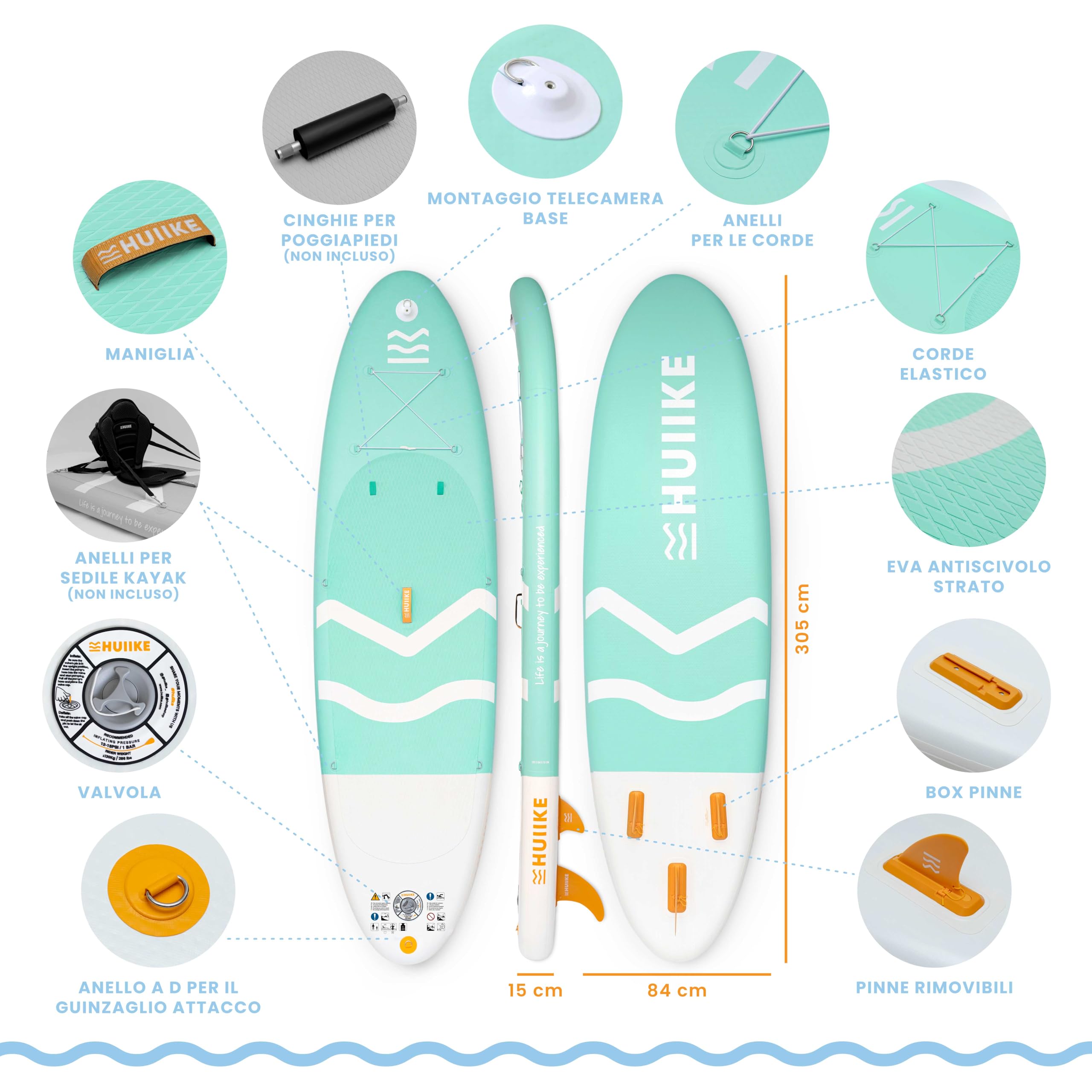 Tavola Sup Gonfiabile Adulti con Accessori Premium - HUIIKE | Stand Up Paddle Board Gonfiabile con Grande Stabilità | Tavola da Sup | Tavole Gonfiabili 2 Posti