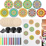 18 Pcs DIY Wooden Mandala Magnets Diwali Crafts Color Your Own Small Self Adhesive Magnet for DIY Craft Fridge Refrigerator Pendants(Stylish Style)