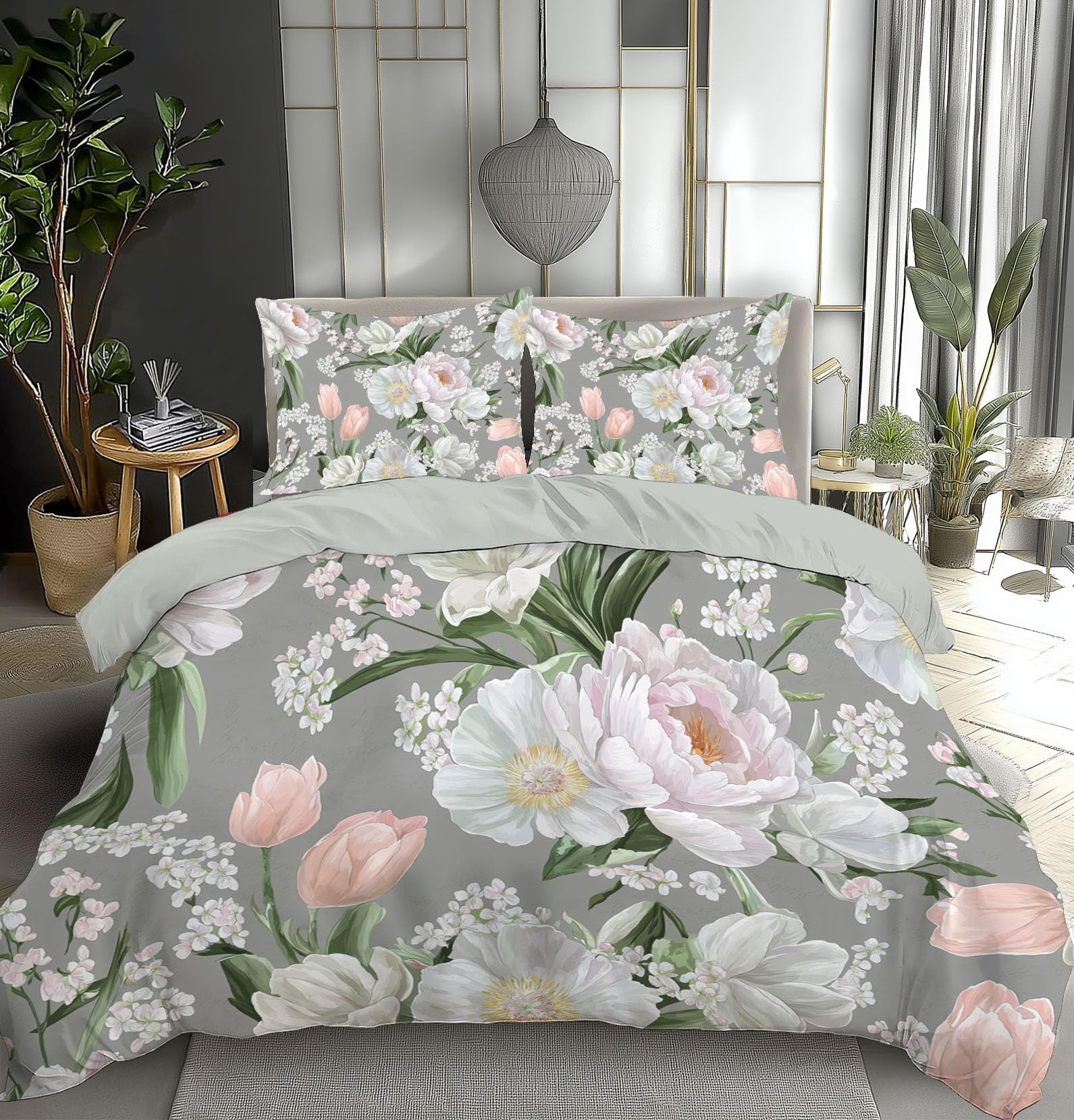 Microfibre douce et respirante pour cette parure de lit au fini aquarelle