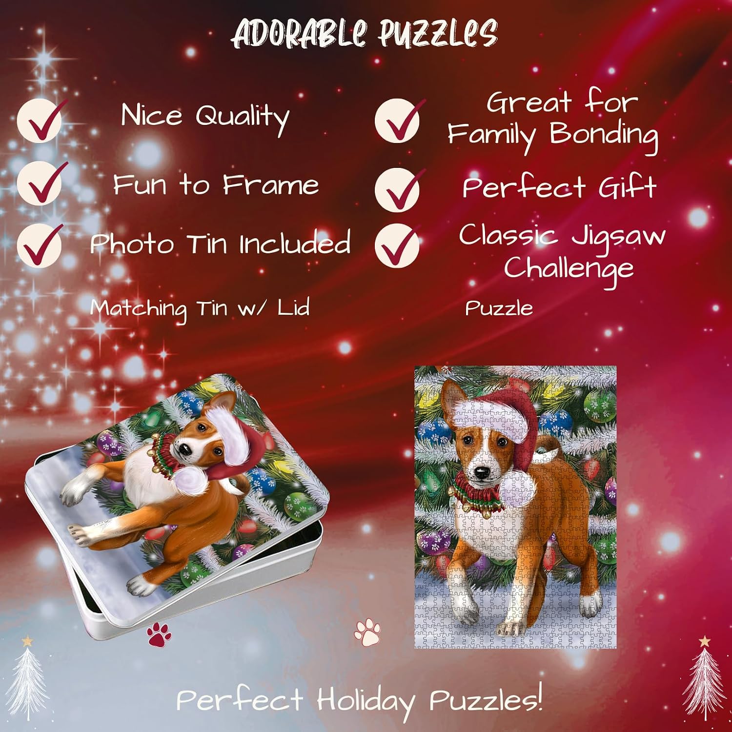Christmas Trotting in The Snow Basenji Dog Jigsaw Puzzle for Adults - Animal Printed Interlocking Puzzle Game Artwork - Gift for Dog Lover's - 1000 Pcs 20"x30"