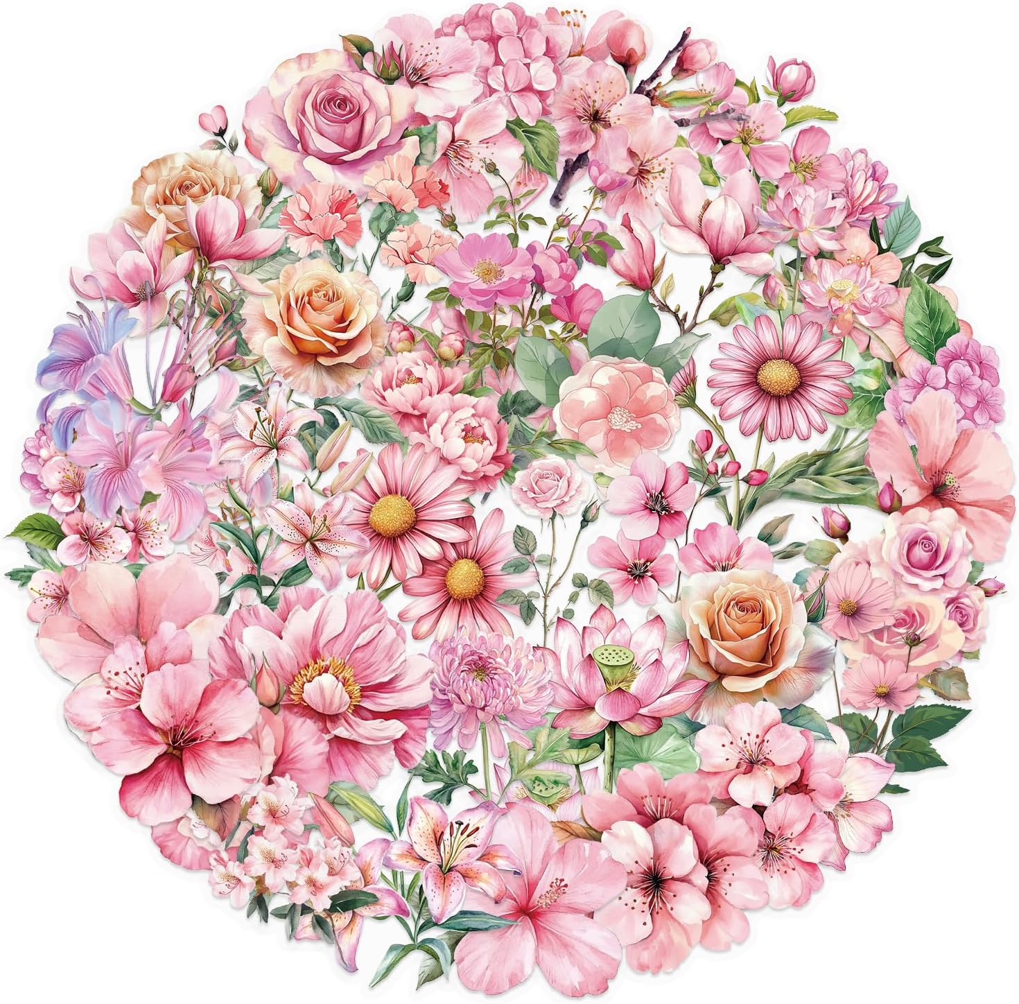50Pcs Flower Stickers,Waterproof PET Watercolor Floral & Rose Stickers for Journaling,Laptop,Water Bottle,Scrapbook,Phone Case,DIY Decor for Romantic Fans, Craft Lovers image 3