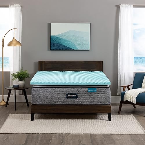 Beautyrest Cool Wave Plus - Cubrecolchón de espuma viscoelástica contorneada para aliviar la presión, tamaño individual, 3 pulgadas, color azul