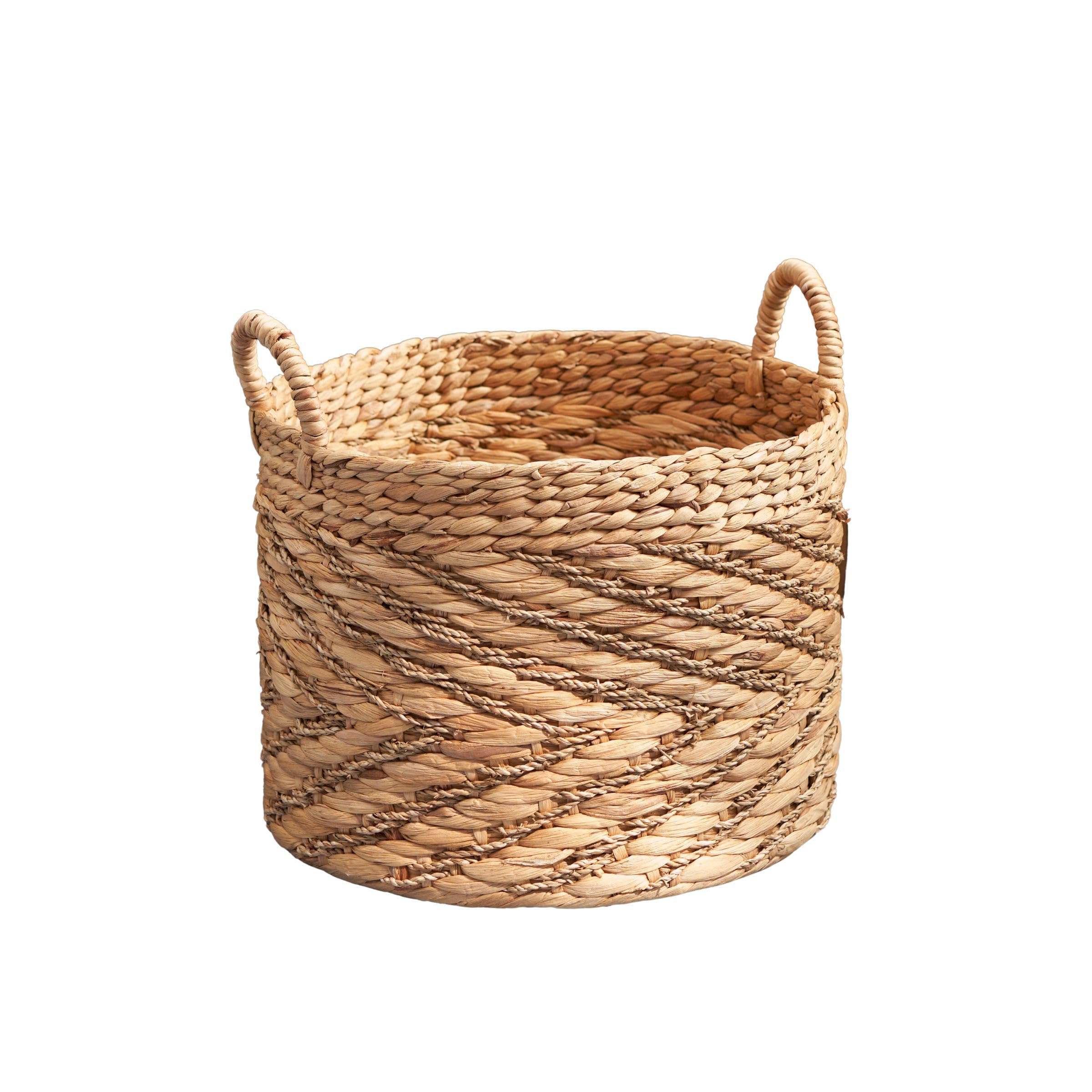 Isidore Round Water Hyacinth Seagrass Woven Basket with Handles (15" x 15" x 15" - Natural Brown) - Perfect for Halloween, Thanksgiving, and Versatile Home Storage