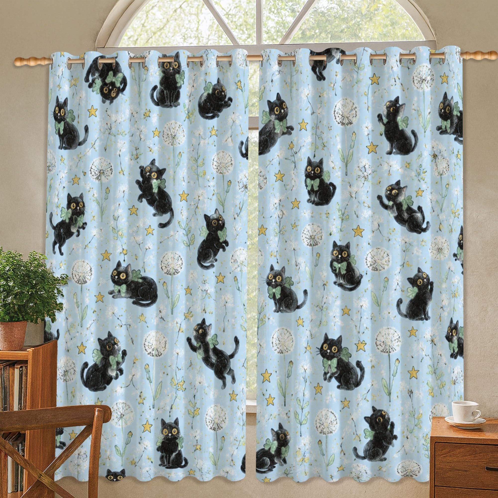 Rideaux occultants motif chat isolation thermique bleu automne salon