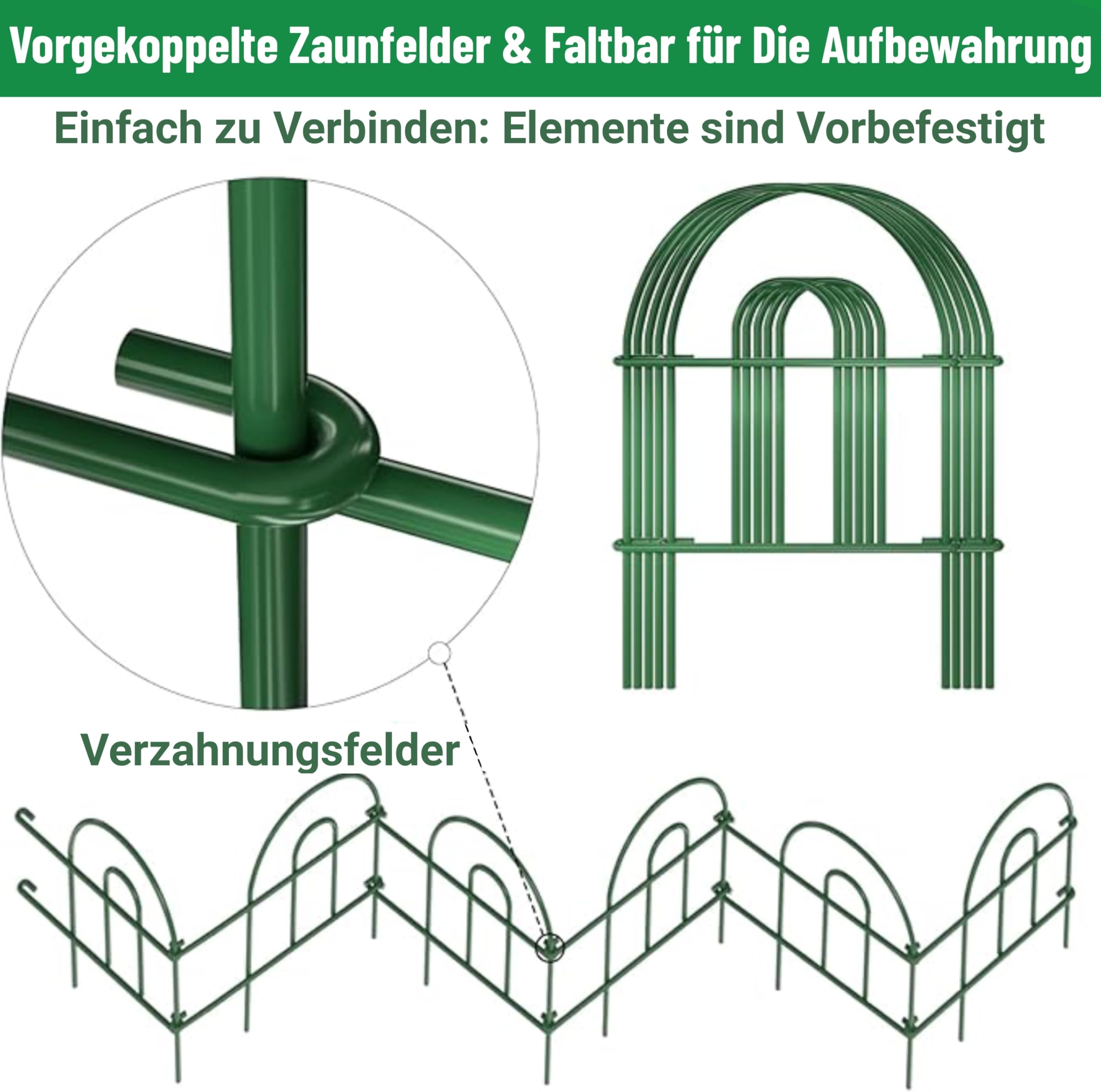 Amagabeli Metall Dekorativer Gartenzaun 46cm Hoch x 43cm Breit (35 Paneele, Gesamtlänge 15m) Steckzaun Ohne Buddeln, Wetterfester Zaunelemente für Außenbereich, Hof, Tier Barriere