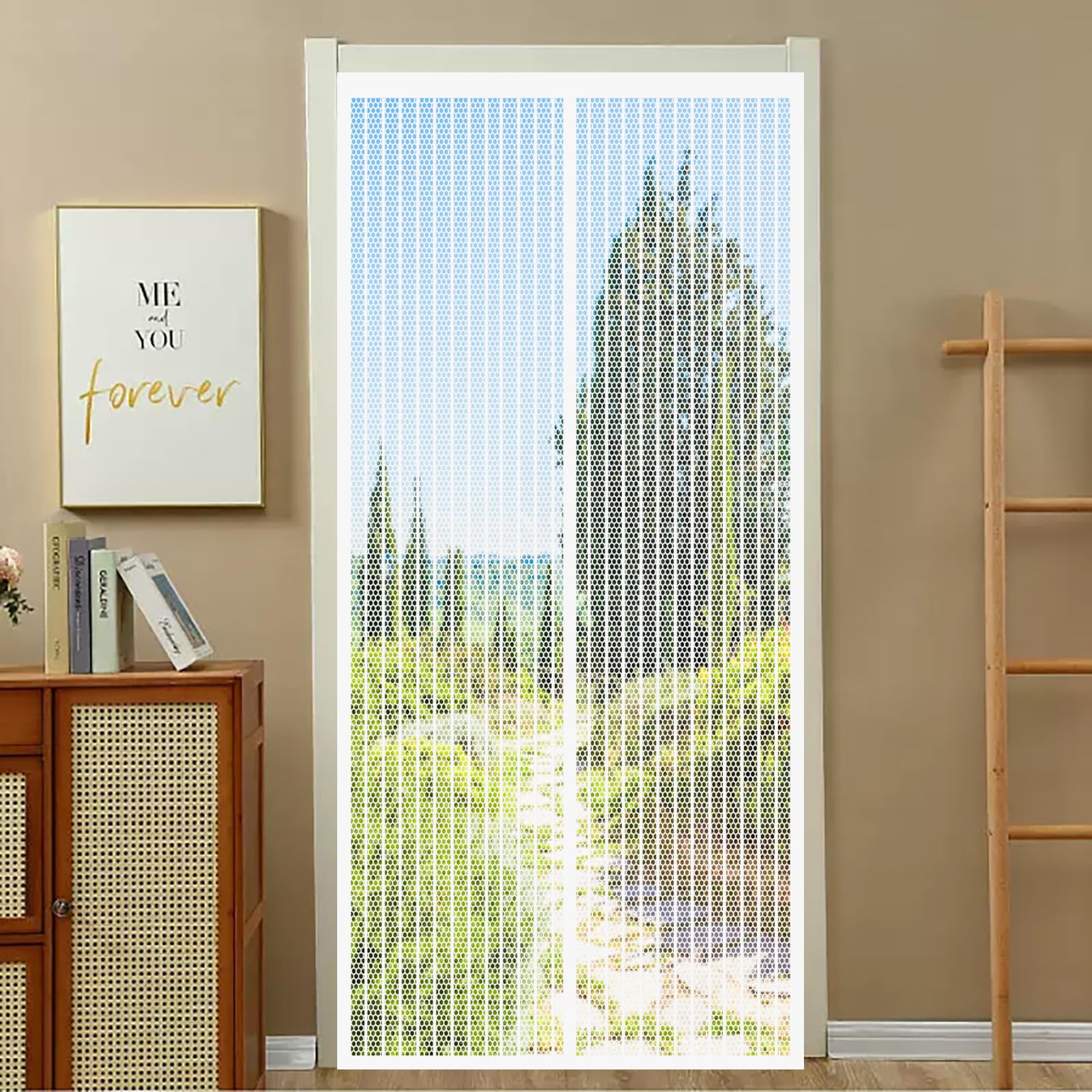 Fly Screens Doors Nets 108 x 174 cm Keep Bugs Out Lets Fresh Air in Patio Curtain Insect Mesh with Powerful Magnets for Patio French Door Bedroom, Balcony, White