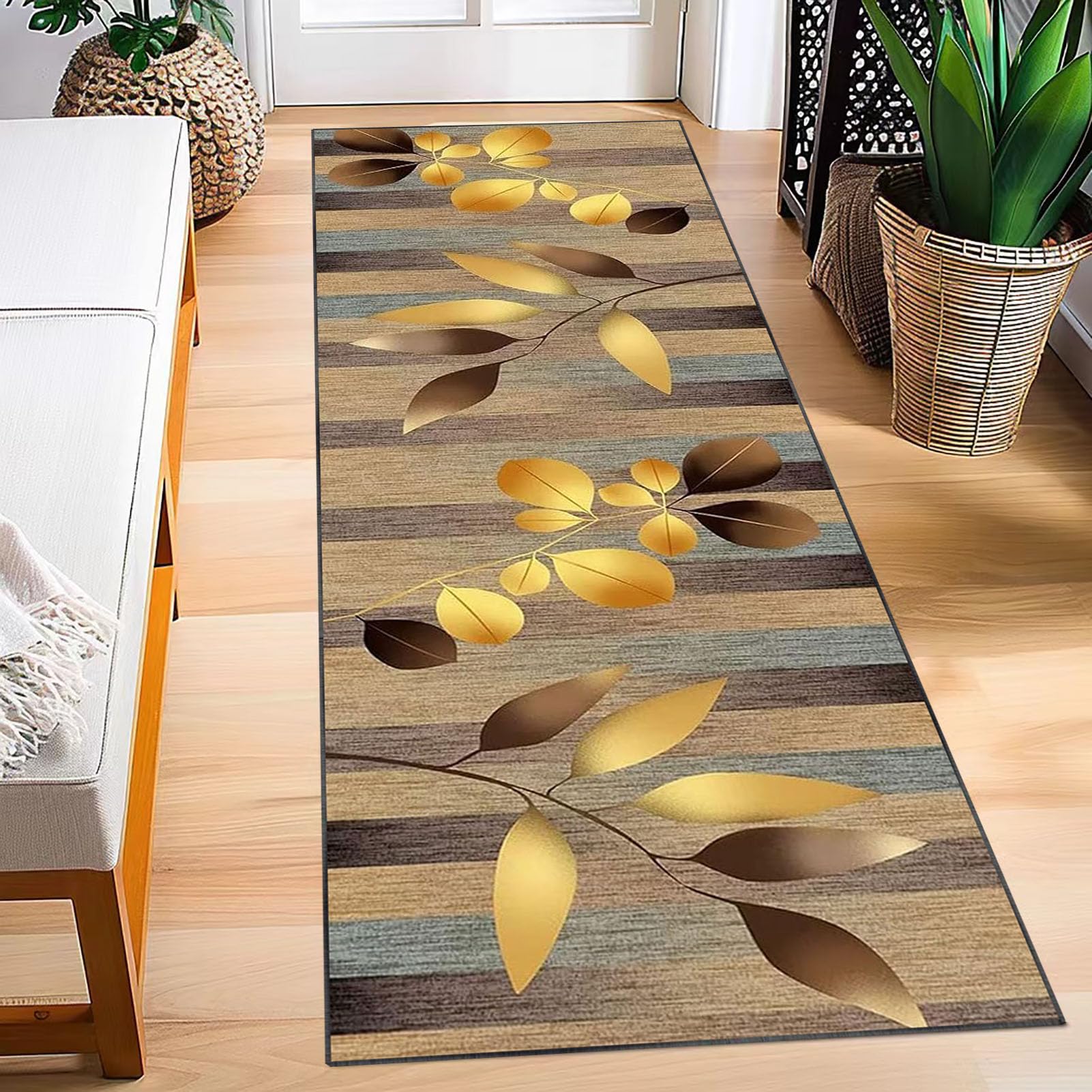 Teppich läufer Flur rutschfest Küchenteppich Waschbar 70 x 200 cm Korridor Teppich Lang Fußmatte Flurteppich Modern Küchenläufer Läufer für Eingang Flur Küche Bettvorleger Schlafzimmer Wohnzimmer