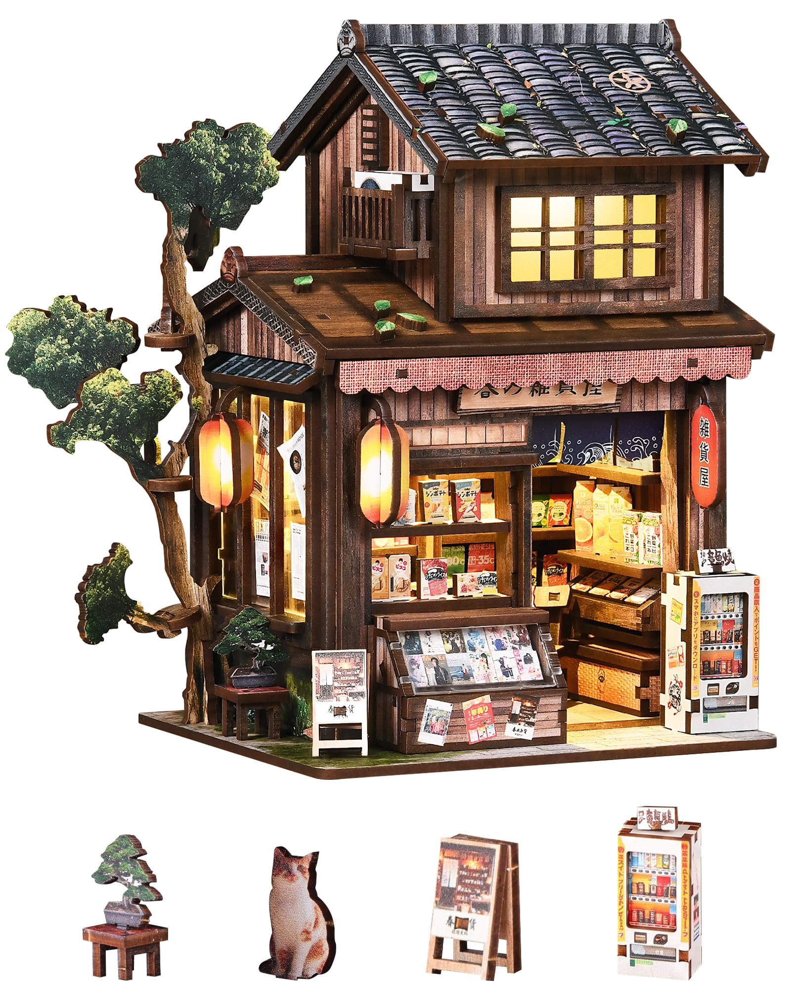 Japanese Wooden Book Nook Kit for Adults, DIY Bookshelf Miniature Kit