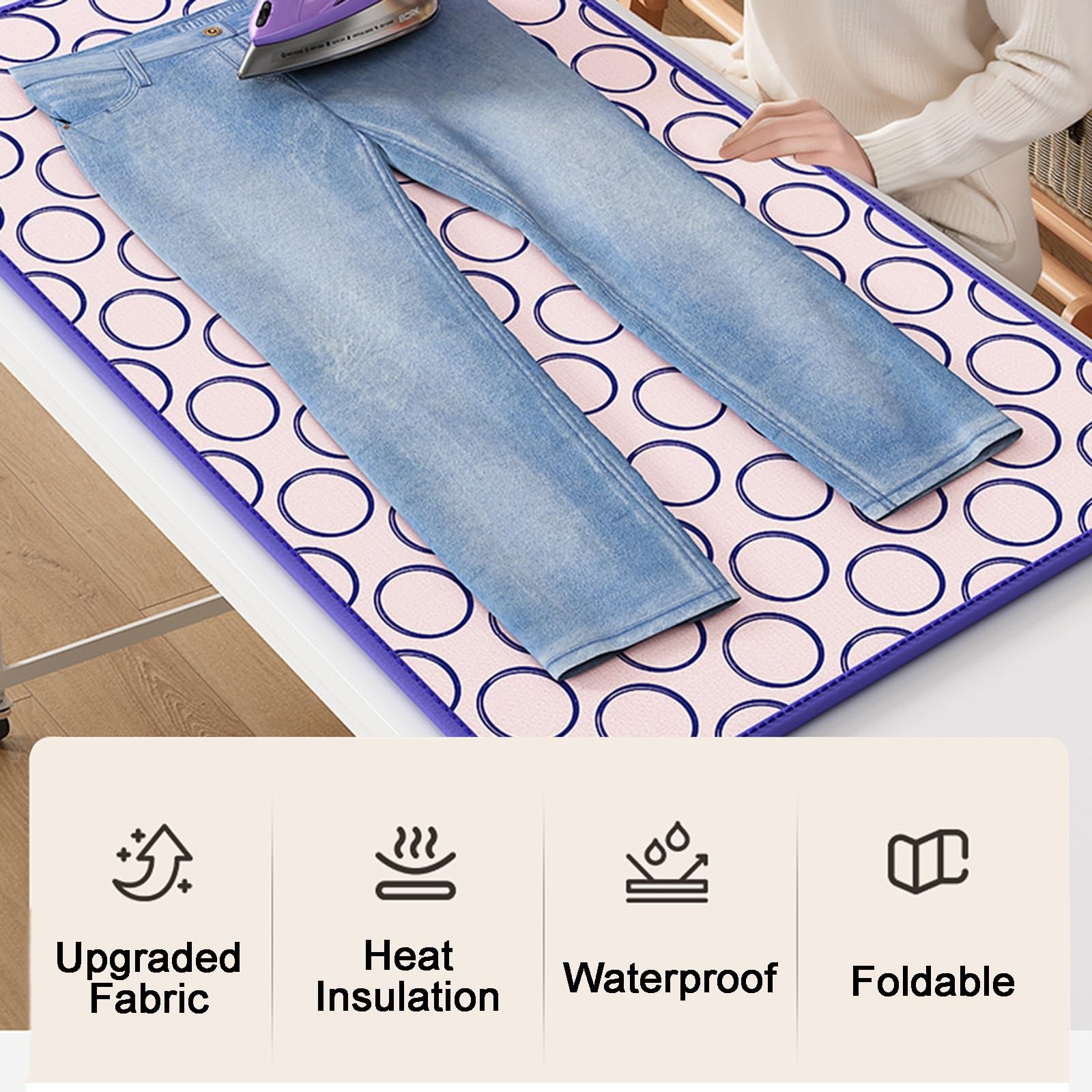 Telo per Stirare sul Tavolo, Telo da Stiro per Tavolo Portatile a Sei Strati di Protezione per Piano Tavolo, Lavatrice, Asciugatrice(Size:120 * 60cm/47 * 24in)