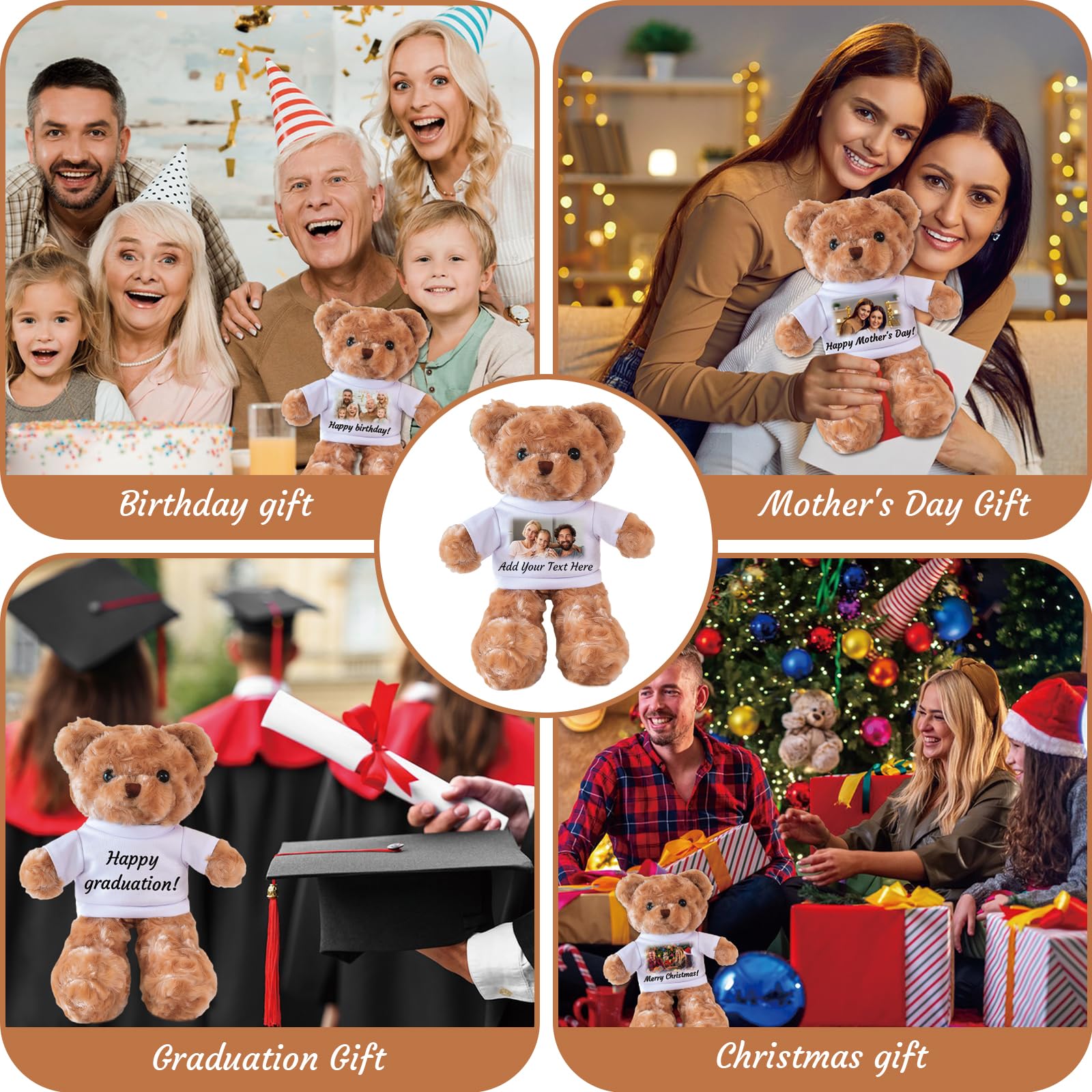 Orsacchiotto Personalizzato con T-Shirt, Peluche Personalizzato con Foto e Testo, Regalo per Fidanzata, Fidanzato, San Valentino, Compleanno, Natale