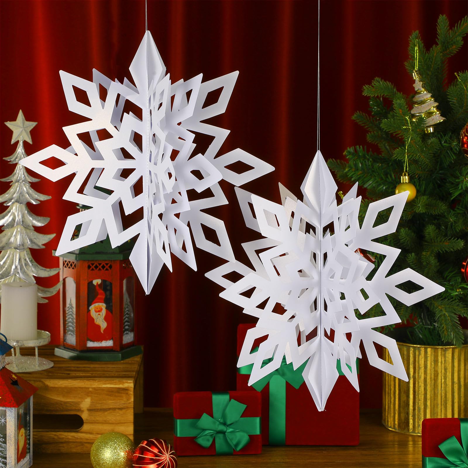 Riceshoot 8 Stück 30,5 cm große Schneeflocken Ornamente 3D Papier Schneeflocke Girlande hängende Dekoration übergroße Winter Glitzer Dekor für Weihnachtsbaum Winter Party Indoor Outdoor Handwerk
