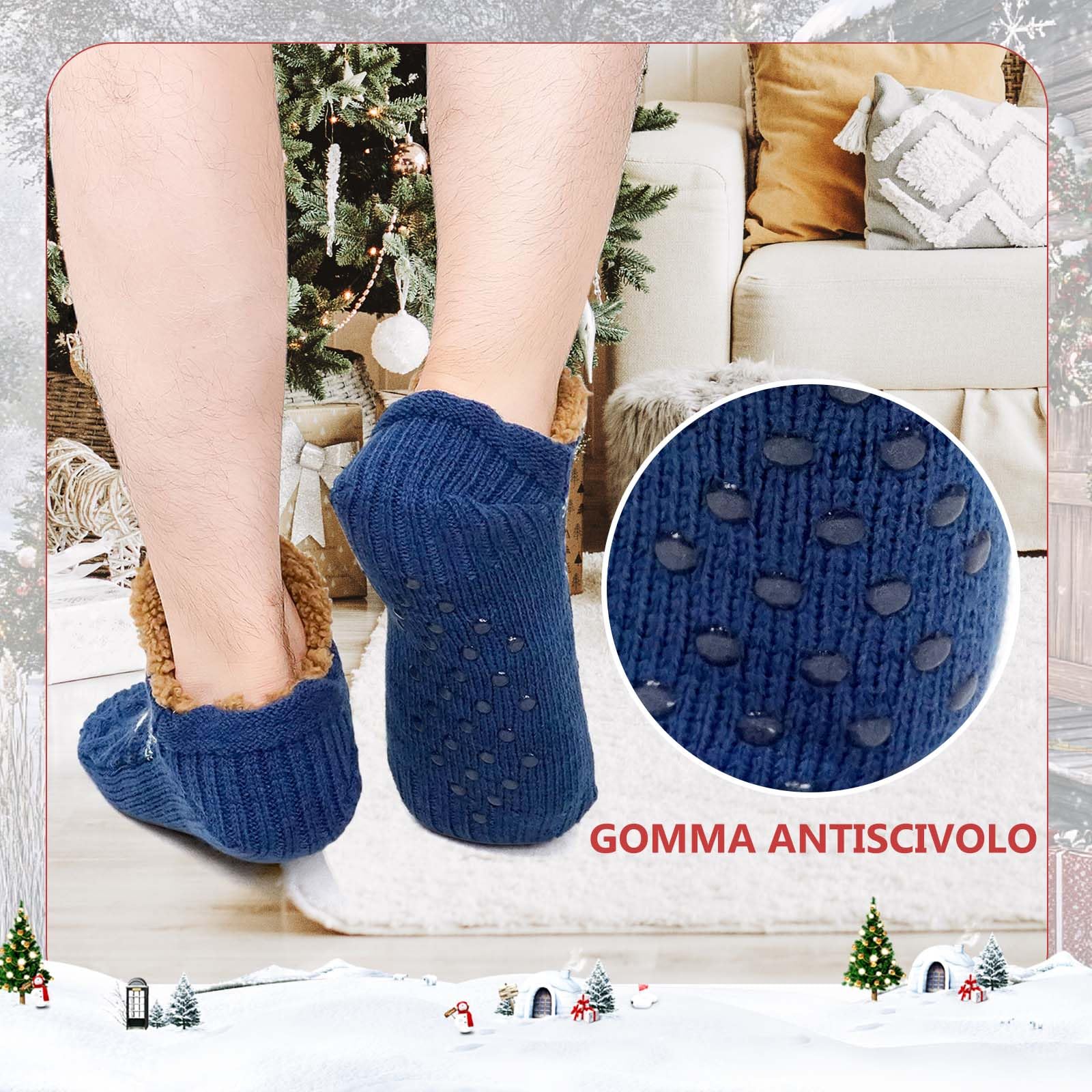 LOFIR Calze Pantofole Antiscivolo da Uomo: Calzini Invernali Termici da Casa per Uomo Calzetti Babbucce in Pile Caldi e Pelosi Calze Imbottite per Natale Idea Regalo 39-46 1 Paio