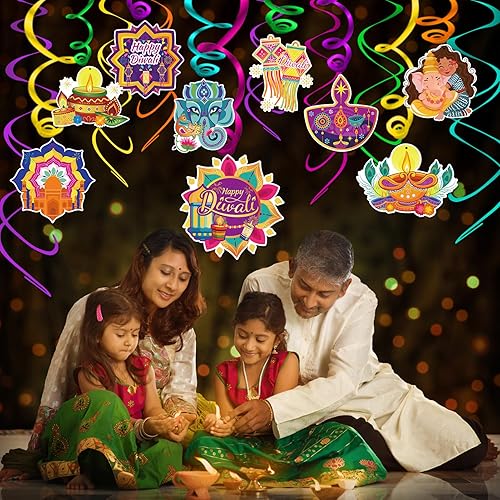 Miniatura 8 de HOWAF 30 piezas de decoración de espirales colgantes para fiesta de Diwali, decoraciones de Diwali para el hogar, hogar, festival de luces, remolino