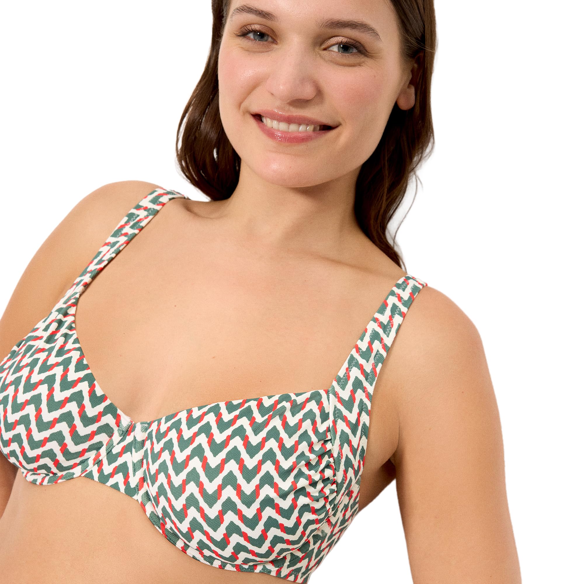 YSABEL MORA. Top Bikini Reductor Micropiqué Estampado. Sujeción Firme y Forma Natural para Copas E y F Colección Sunset.