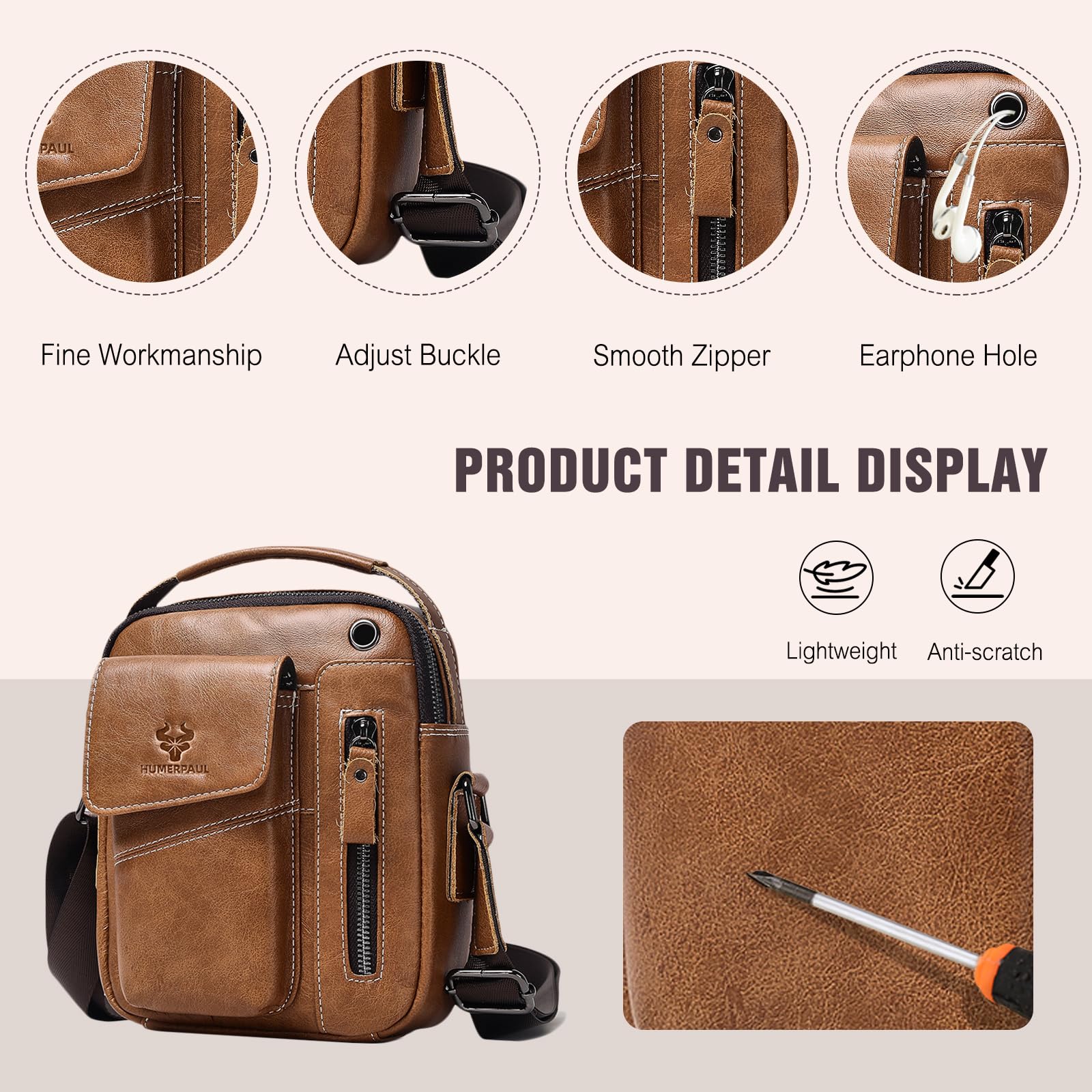 FANDARE Męskie torby na ramię skórzane torebki biznesowe listonoszka crossbody tornister torba na ramię