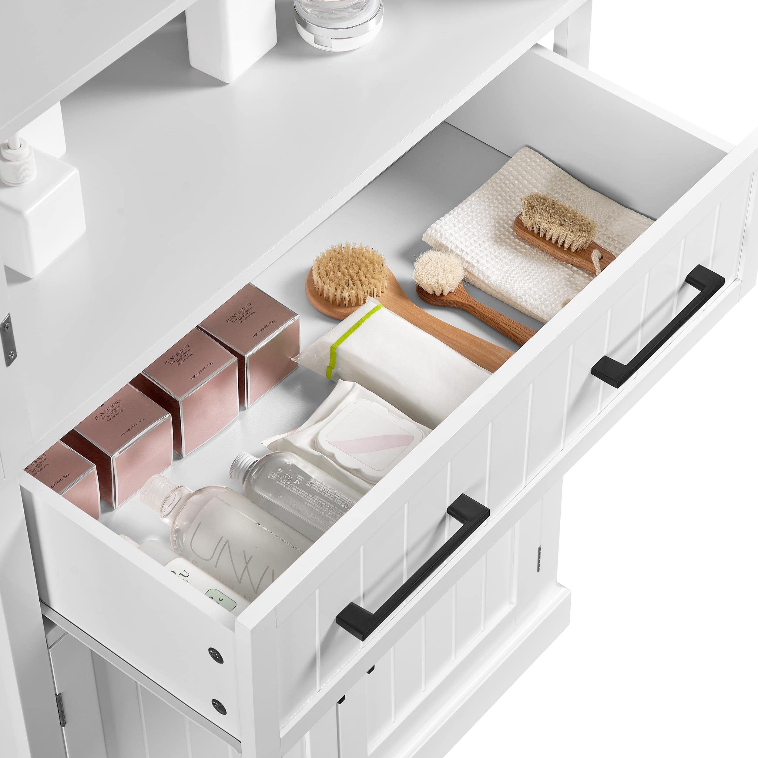 Yaheetech Armario de Almacenamiento con 4 Puertas y 1 Cajón, 183.5x76.5x40.5 cm, 2 Estantes Ajustables para Cocina, Salón y Entrada, Blanco