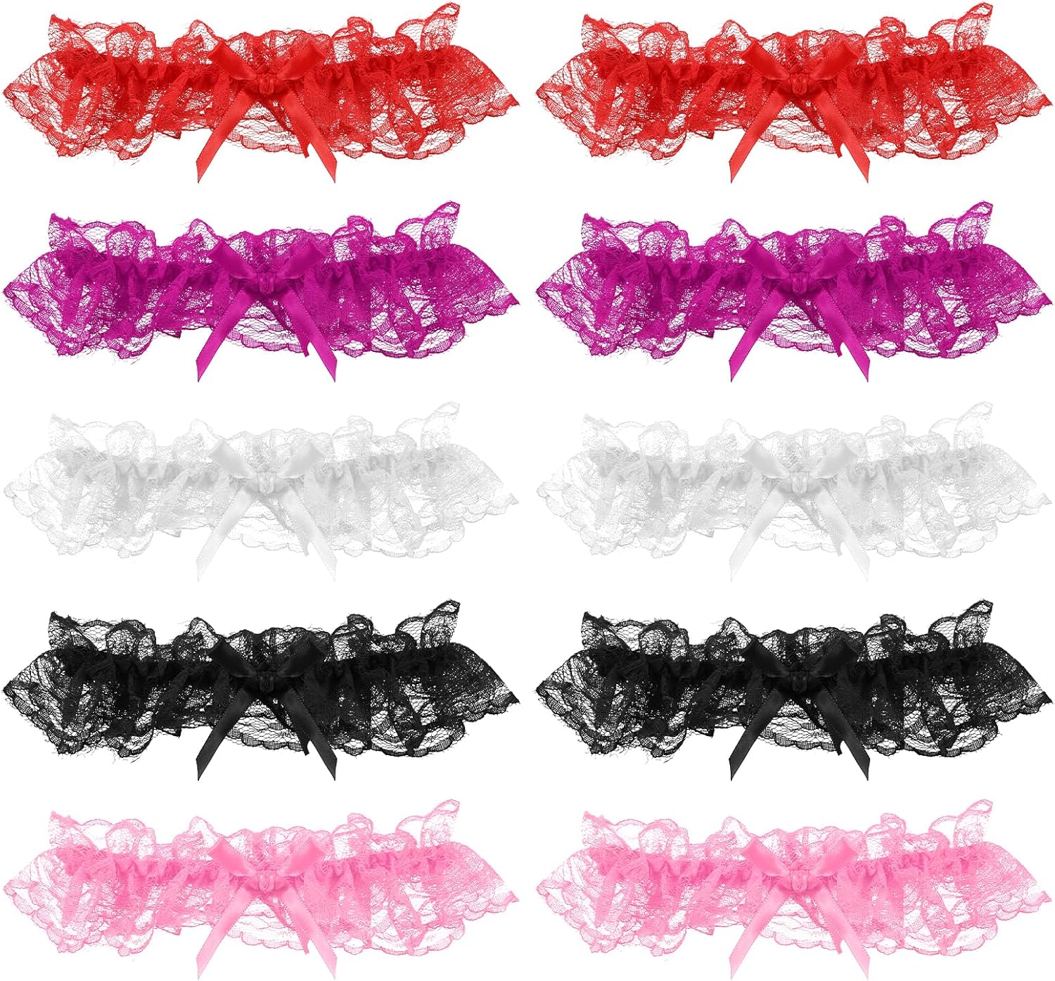 Lace Garter with Cute Bowknot, Colorful Lace Wedding Garter 5 Pairs Elastic Leg Garters for Bride Ribbon Bowknot Wedding Bridal Leg Ring for Women