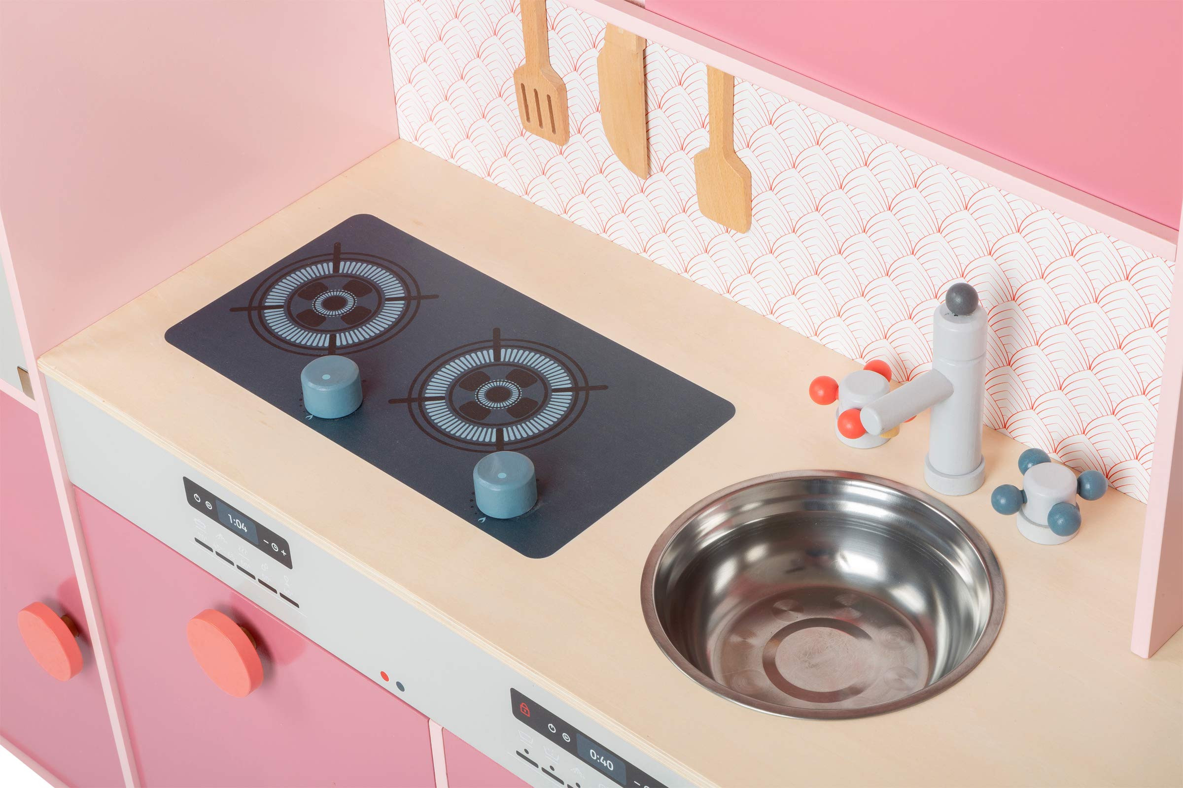 small foot Kinderküche "Rosa Gourmet" aus Holz, Multifunktionsküche in Rosatönen, mit viel Zubehör, ab 3 Jahren, 11465