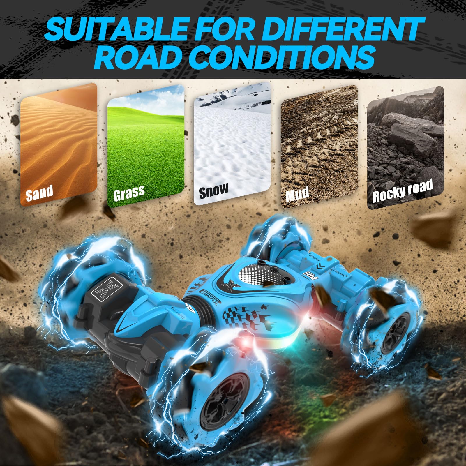Dysaim Macchina Telecomandata RC Stunt Car 4WD Auto Telecomando 360° Rotazione Acrobatica 2.4GHz Drift Auto 2 Batteria Musica Macchina Radiocomandata per Bambini Giocattoli Natale Regalo da 6-12 anni
