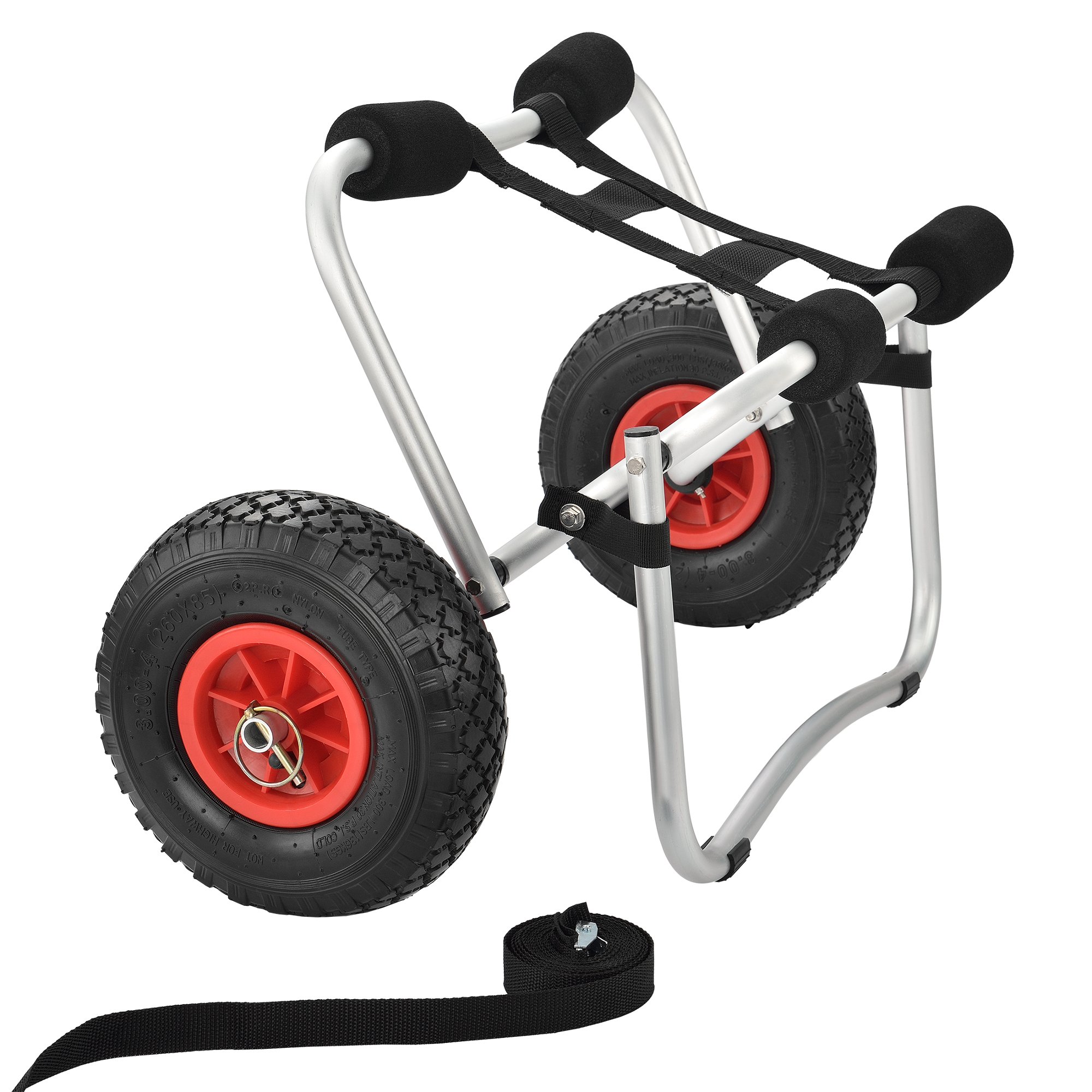 in.tec Carrello Pieghevole per Trasporto Kayak Canoa Rimorchio in Alluminio a 2 Ruote Pneumatiche Supporto e Cinghia Regolabili Carico Massimo 70 kg