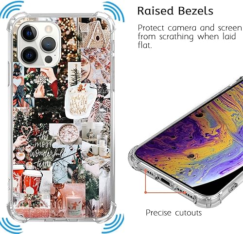 Miniatura 4 de Funda de Navidad con collage de invierno para iPhone 13 Pro Max, diseño retro estético de árbol de Navidad y pan de jengibre para niñas, mujeres y