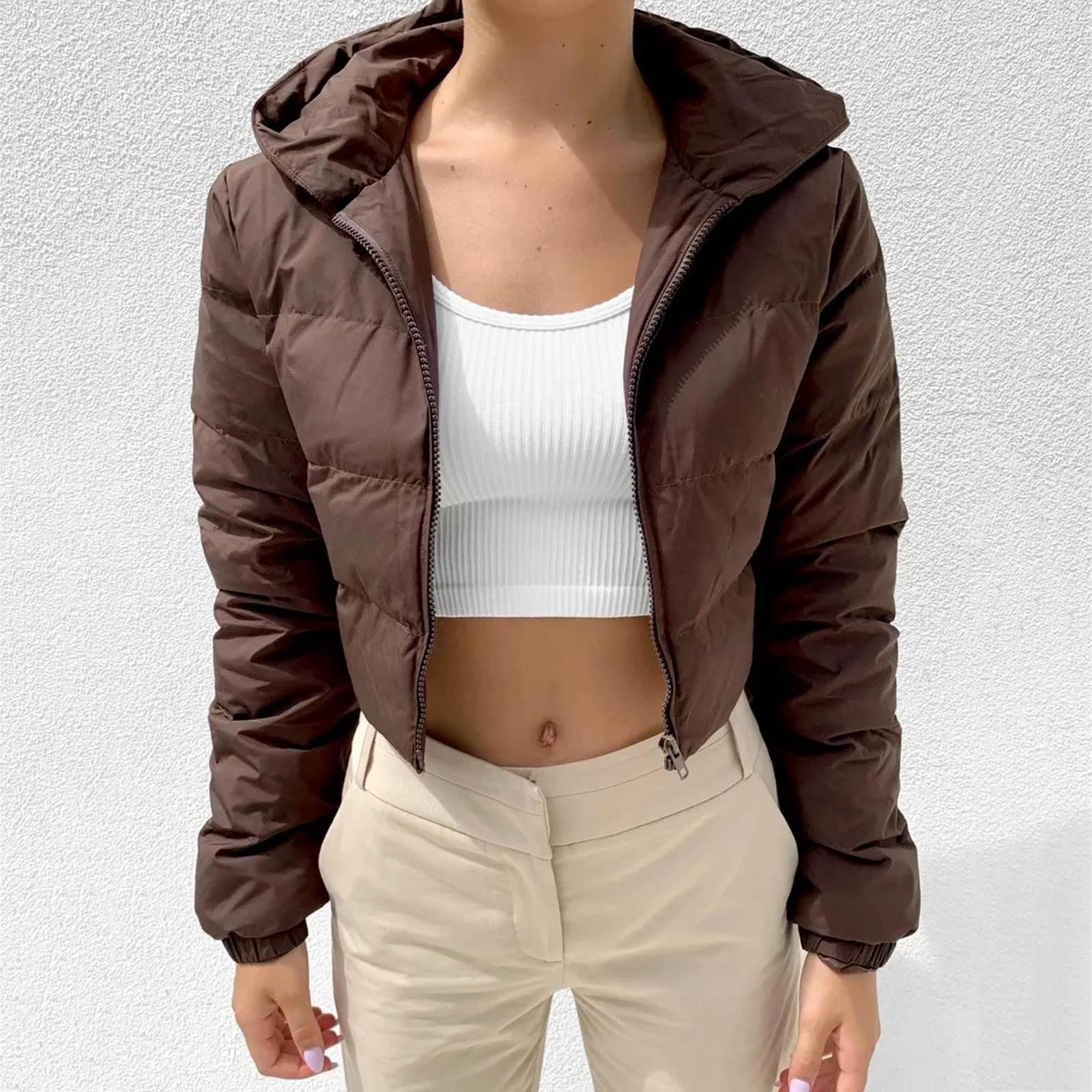 Chaqueta Mujer Invierno Abrigos De Cazadora Forro Polar，Abrigo térmico femenino chaqueta corta con capucha cremallera frontal y diseño de manga larga