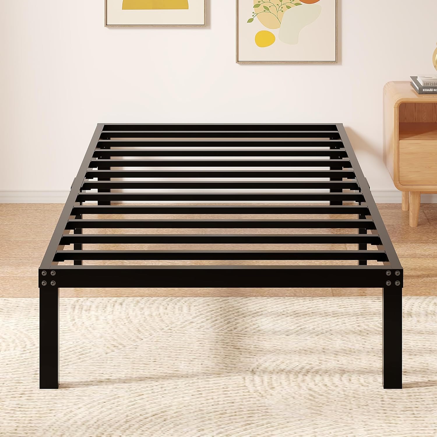 VECELO Single Bed Frame, Metal Platform, Heavy Duty Steel Slat/Easy ...