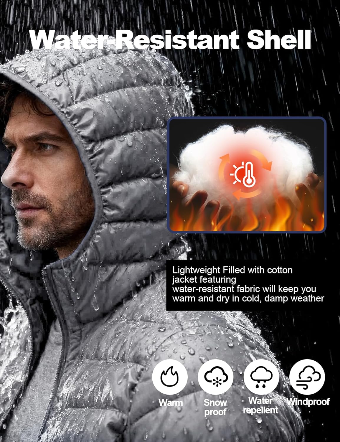 Flygo Mens Lightweight Puffer Jacket Hooded Insulated Winter Jackets Water Resistant Down Bubble Puffy Coats - Image 7