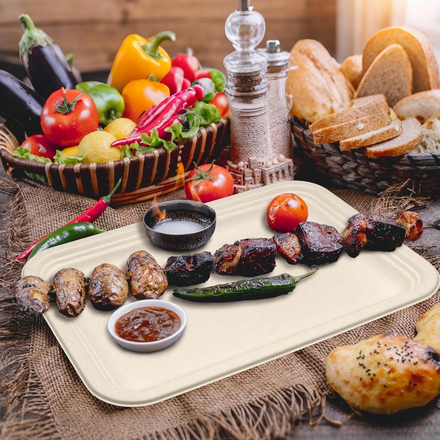 30Pack Compostable Food Trays 14 Inch Large Paper Plates Heavy Duty Disposable Tray forcrawfish, BBQ, Seafood Boil Party Supplies
