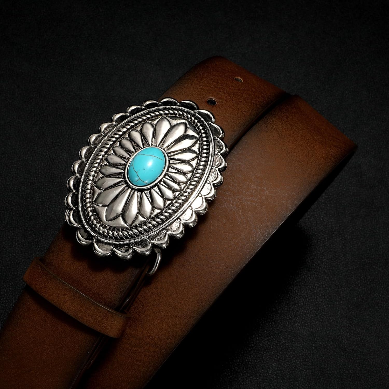 XZQTIVE Women Western Leather Belt Vintage Country Belts For Cowgirl Jeans Dresses Ladies Concho Belt With Turquoise Buckle - Image 4