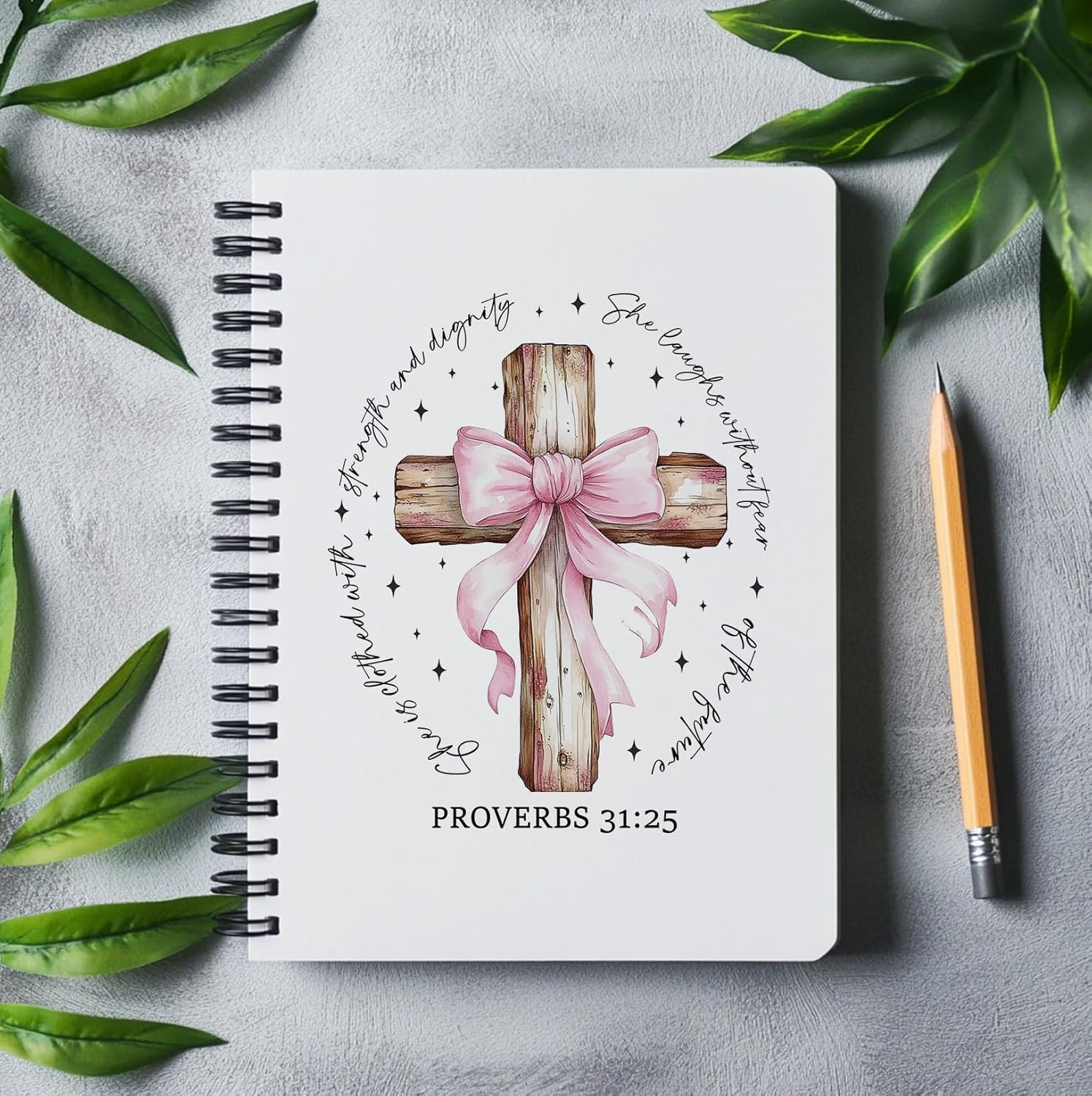 Coquette Pink Bow Christian Cross Spiral Notebook, Proverbs 31 Woman Gifts, Religious Prayer Journal for Women, Scripture Journal, Bible Notebooks for Note Taking, 5.5x8.3 Inch - Image 2