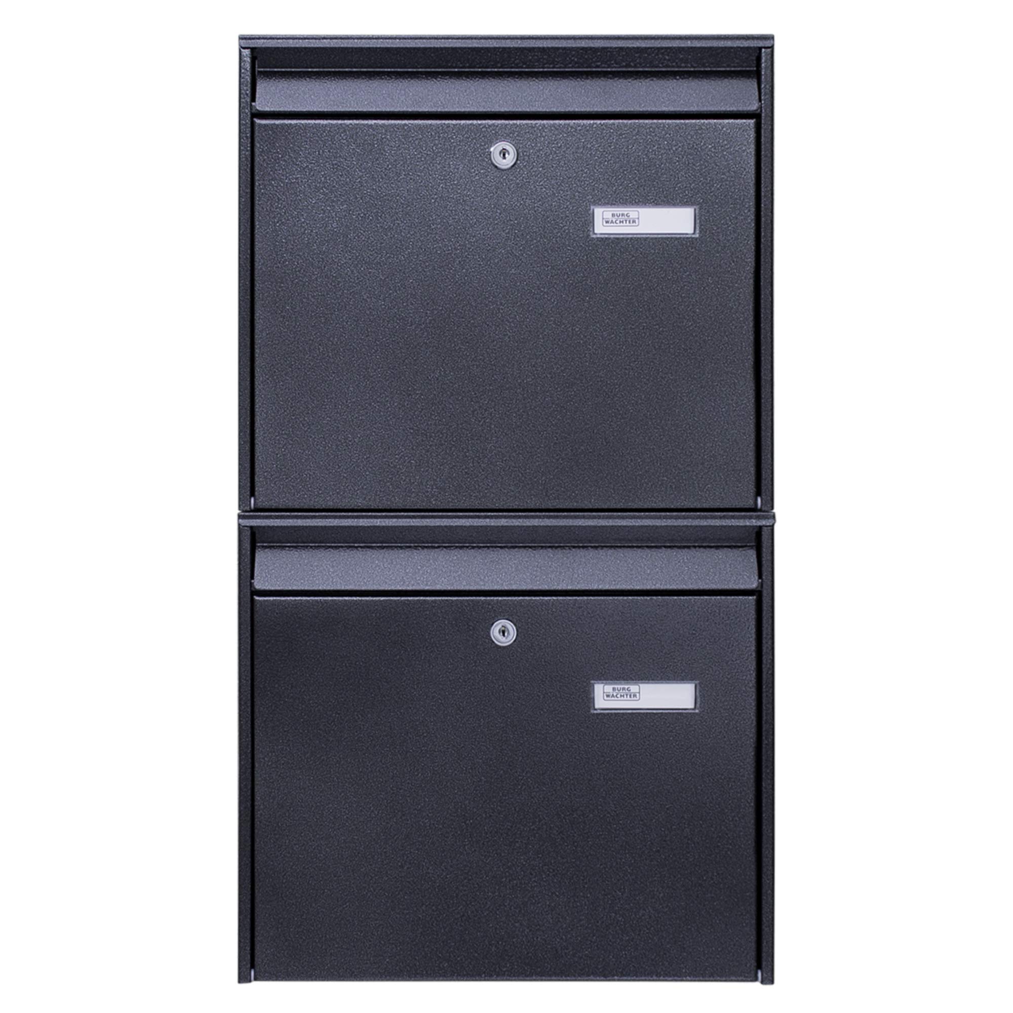 banjado Burg-Wächter Briefkastenanlage - Briefkasten 2 Parteien Schwarz - Doppelbriefkasten - Postkasten Mehrfamilienhaus - Briefkasten XXL mit Namensschild - Briefkästen
