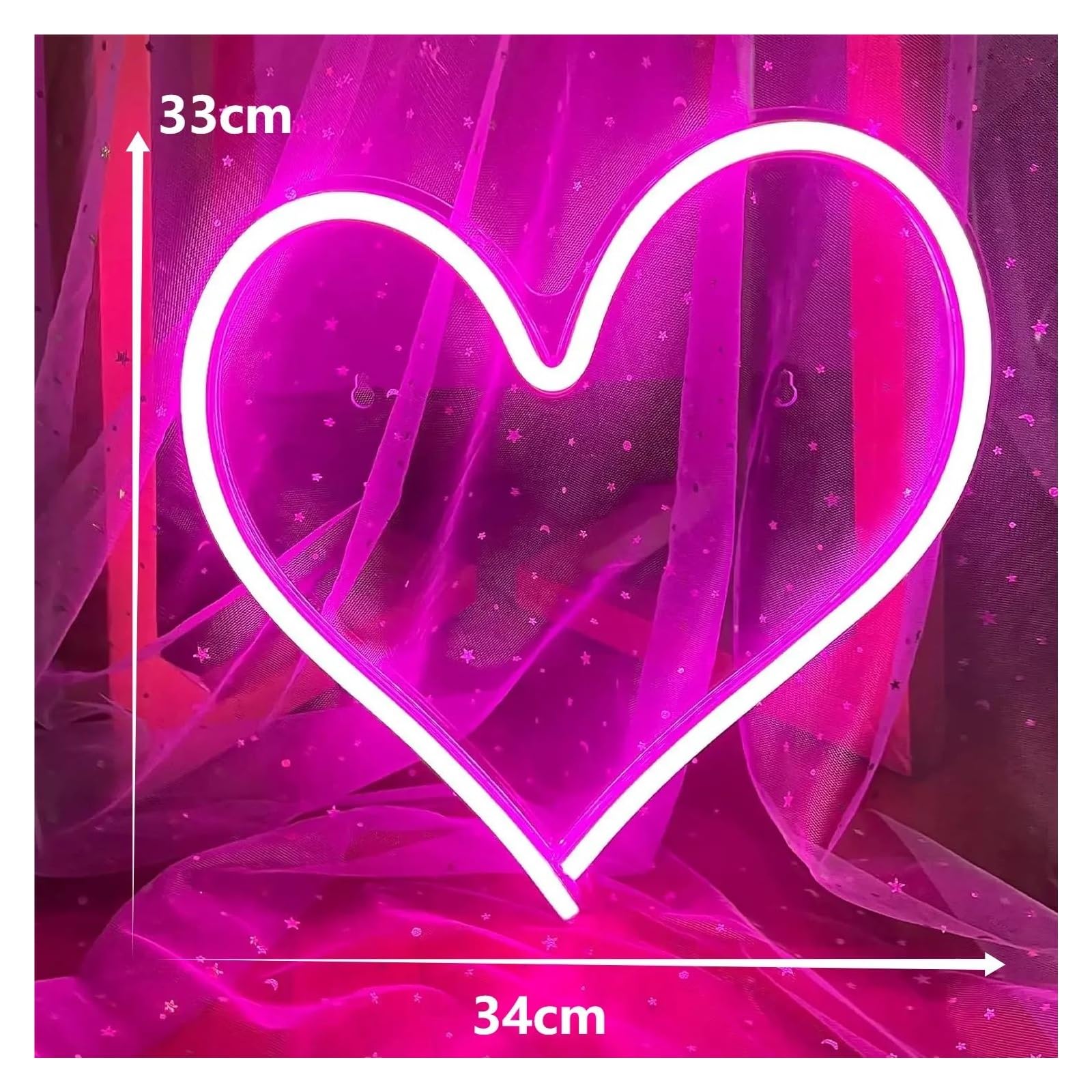 Wiszące neony artystyczne Różowe Serce Neon LED Light Na Ścianę Miłość Romantyczna Lampa Dekoracyjna Do Sypialni Walentynki Wesele 34cm×33cm