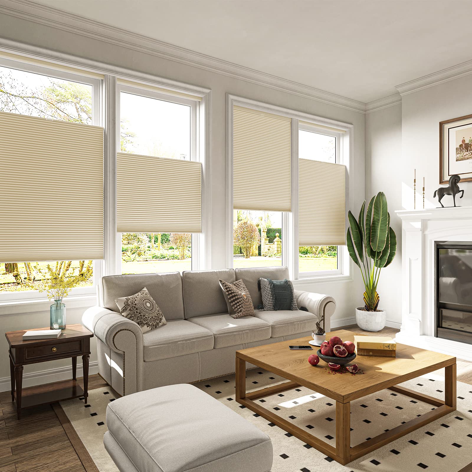 Keego Top Down Bottom Up Window Blinds Cordless Blackout Blinds for Windows-Custom Cut to Size Noise Cancelling Window Blinds & Shades for Home Kitchen Bedroom Office (Beige, 60