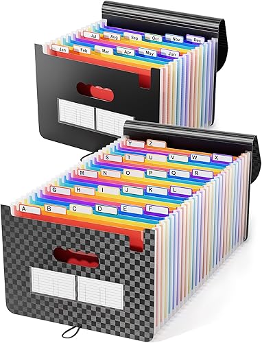 ABC life Organizador de archivos de acordeón de 26 bolsillos y organizador mensual de recibos de facturas de 12 bolsillos, carpetas de archivos