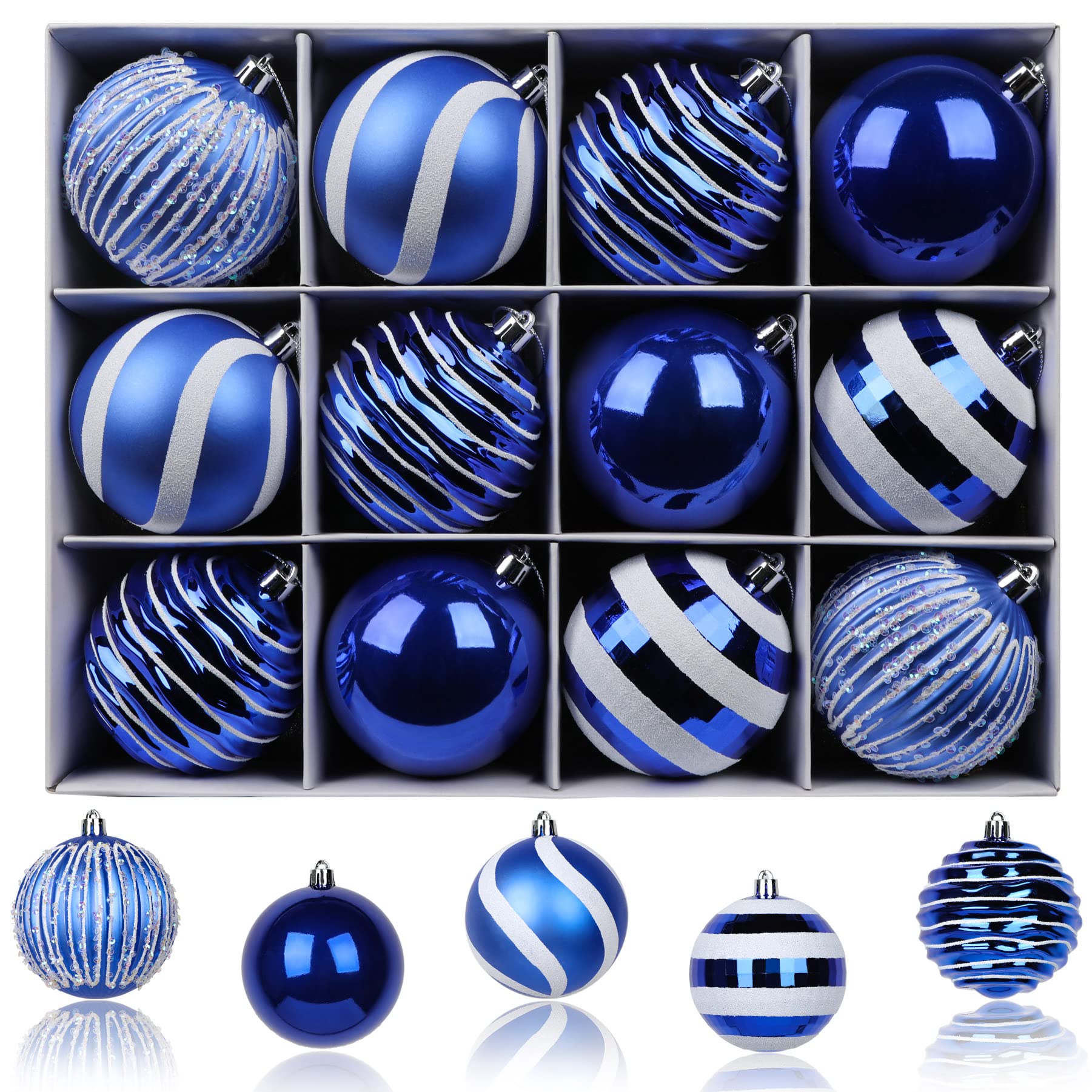 Boules de Noël incassables bleu et blanc pour protéger enfants chat