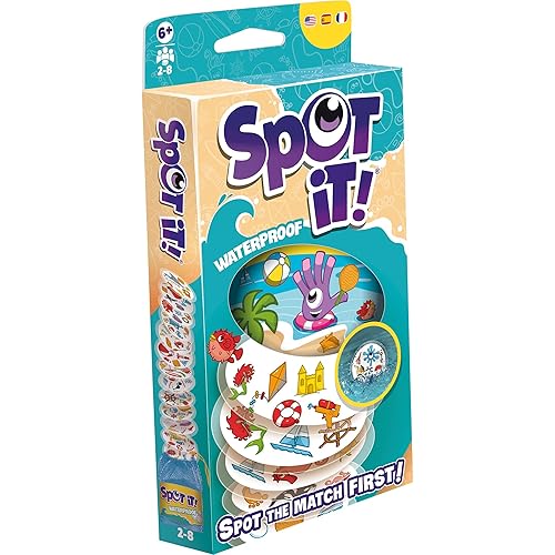 Asmodee Spot It! Waterproof (2024 Refresh) - Eco-Blister Edition, 5-in-1 Visual Perception Game for Quick Reflexes and Family Fun, Ages 6+, 2-8 Players, 10 Minute Playtime
