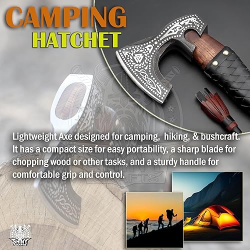 Miniatura 5 de SHINY CRAFTS - Hacha vikinga barbuda, hacha de madera de valknut para regalo de cumpleaños, hacha vikinga real, hacha barbuda, hacha real,