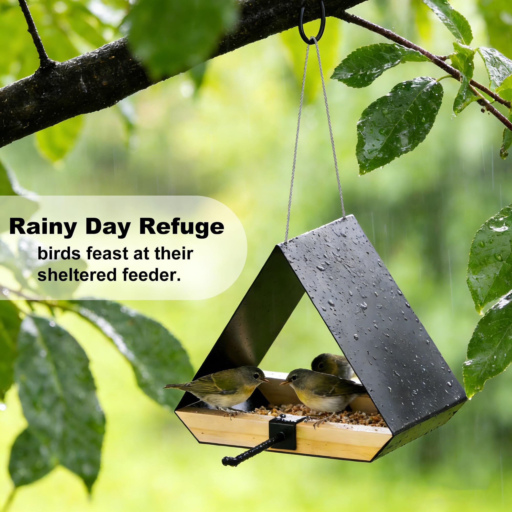 FANHAO Mangiatoia con Tetto Metallico, Sospensabile Esterno, Rete Ventilata, Facile da Pulire, Regalo Birdwatching e Arredo Giardino per Pettirossi, Cincialle e Uccelli Selvatici, Nero