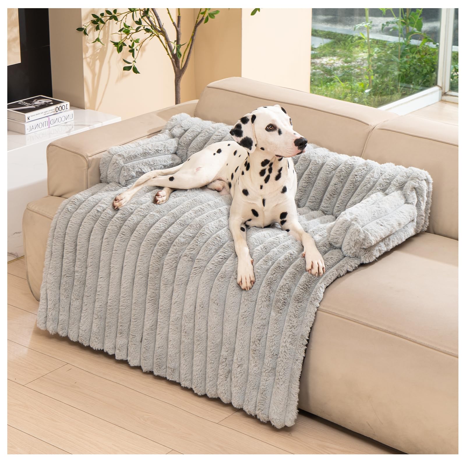 Avont Dog Bed Mat for Couch, Warm Fluffy Calming Sofa Topper Furniture Protector for Small Medium Large Dogs Cats with Removable Washable Cover -