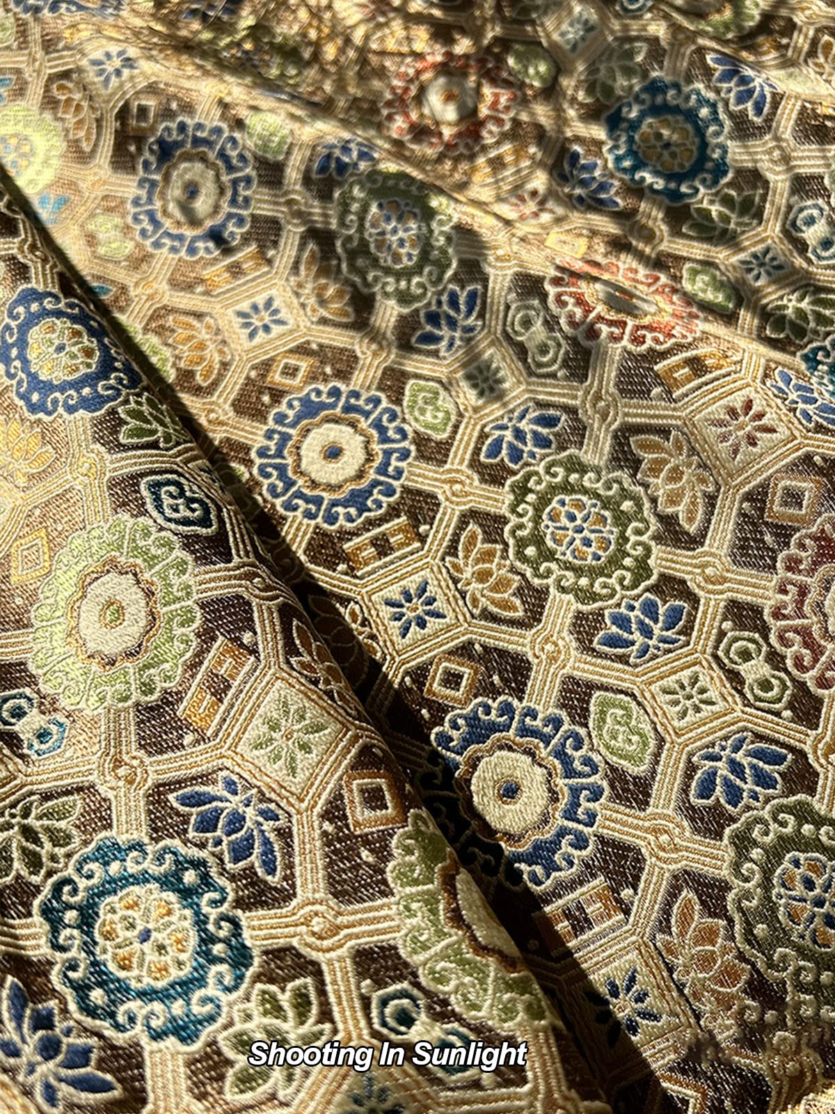 Elegancki materiał brokatowy, Żakardowa tkanina ośmiokątna krata wzór kwiatowy kamizelka cheongsam podręcznik świątyni przodków mata do herbaty szycie rękodzieło tkanina