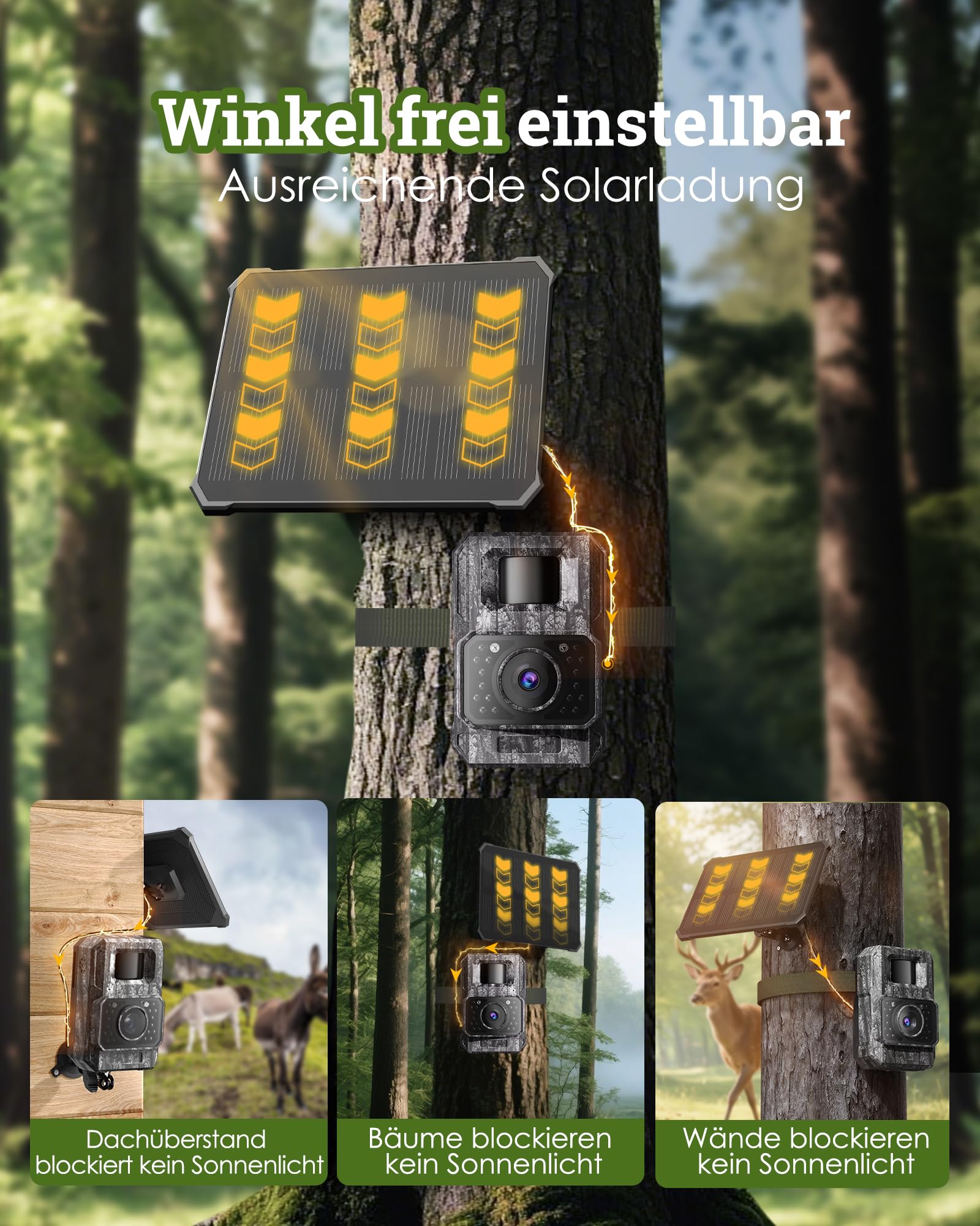 MAXDONE Wildkamera Solar WLAN mit Handyübertragung App - 4K 64MP Wildtierkamera Bluetooth mit Bewegungsmelder Nachtsicht 6000mAh Lithium-Batterie, 32GB SD-Karte, Nachtsichtkamera IP66